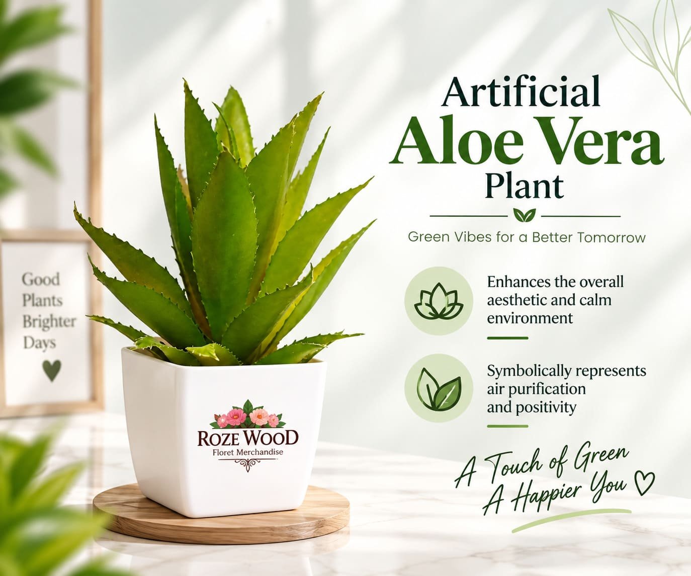 Artificial Aloe Vera Plant with White Pot