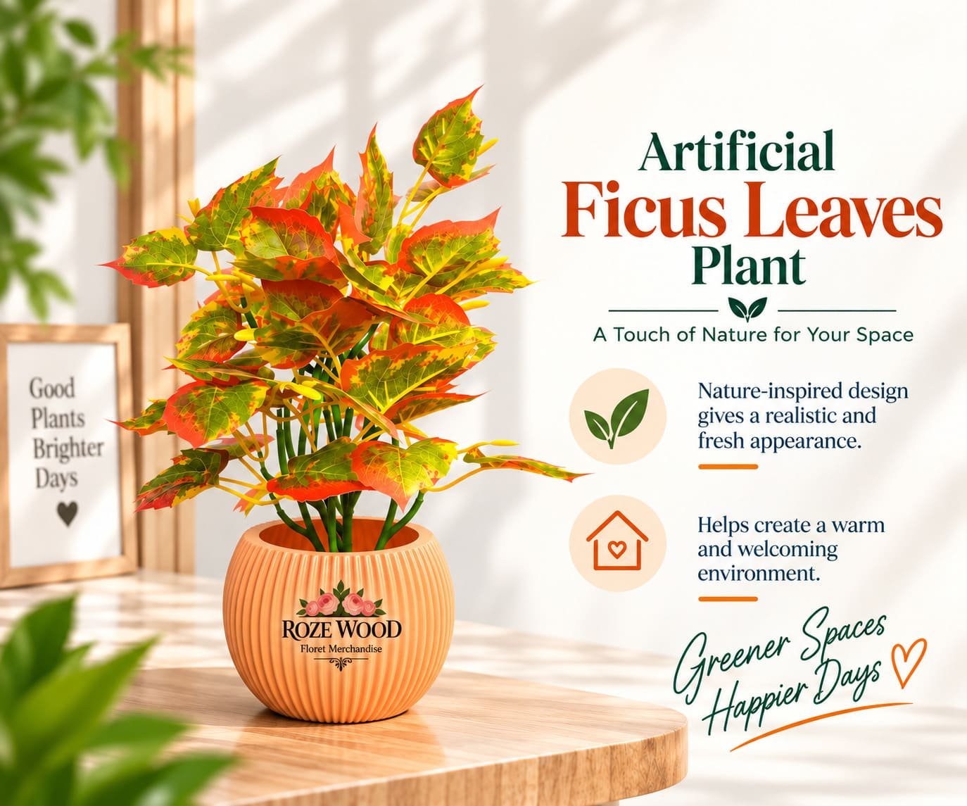 Artificial Ficus Leaves Plant with Designer Pot