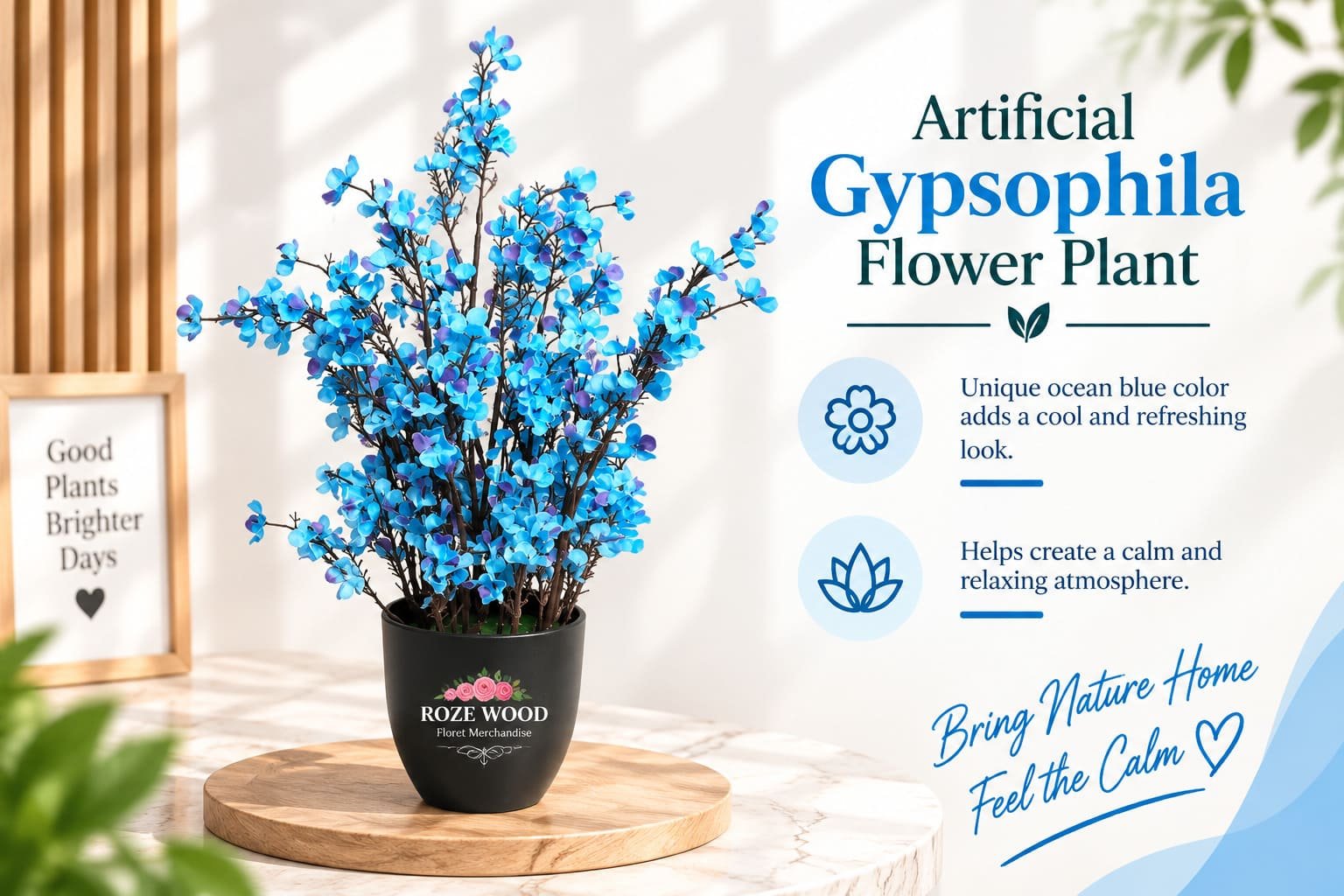 Artificial Gypsophila Flower Plant with Black Pot