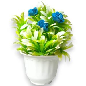 Artificial Blue Rose Bonsai Plant with White Pot