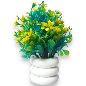 Artificial European Bonsai Plant with Yellow Flowers & White Pot