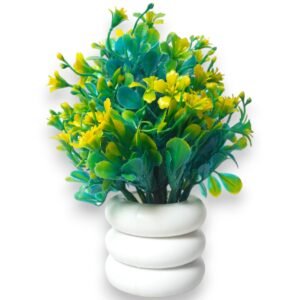 Artificial European Bonsai Plant with Yellow Flowers & White Pot