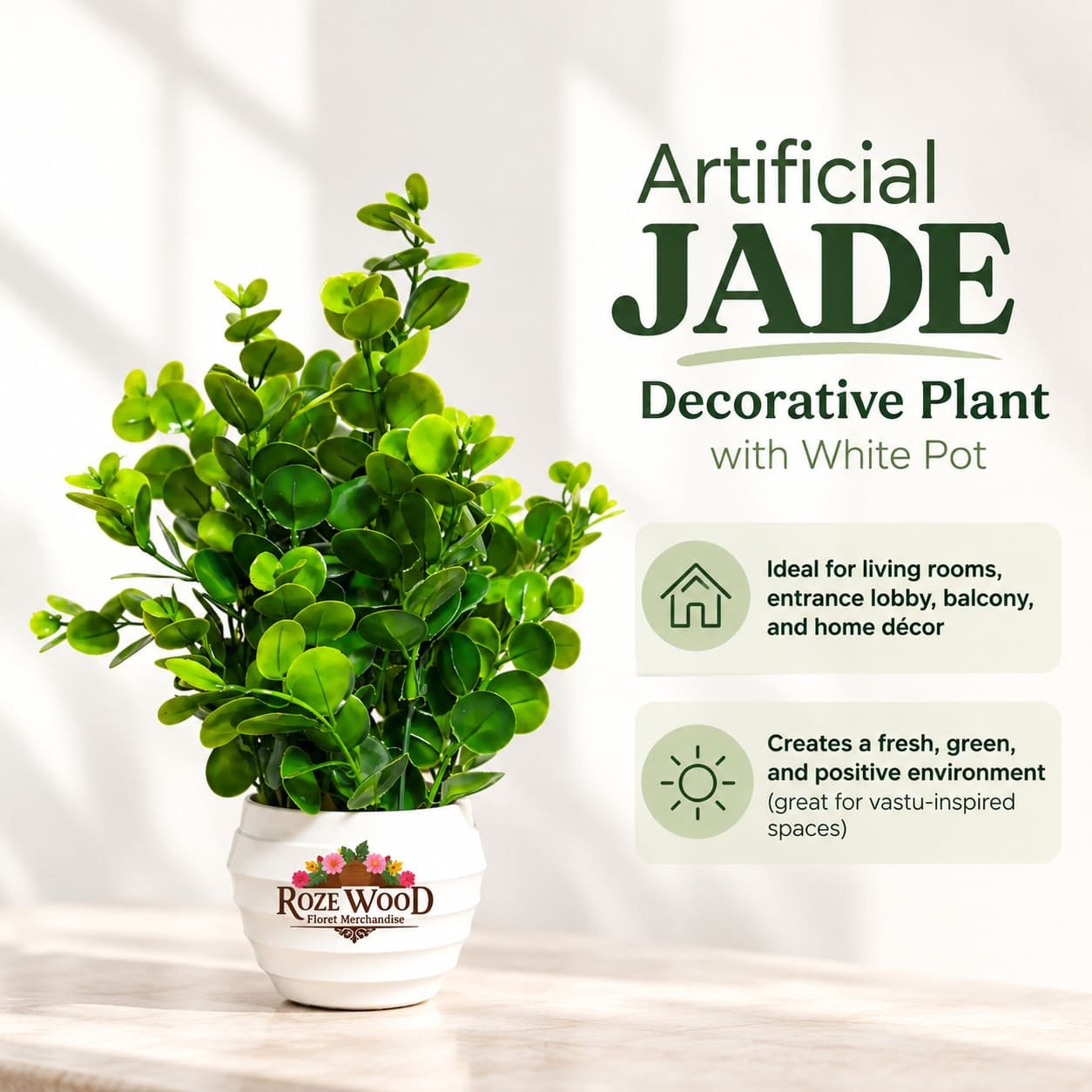 Artificial Jade Decorative Plant with White Pot