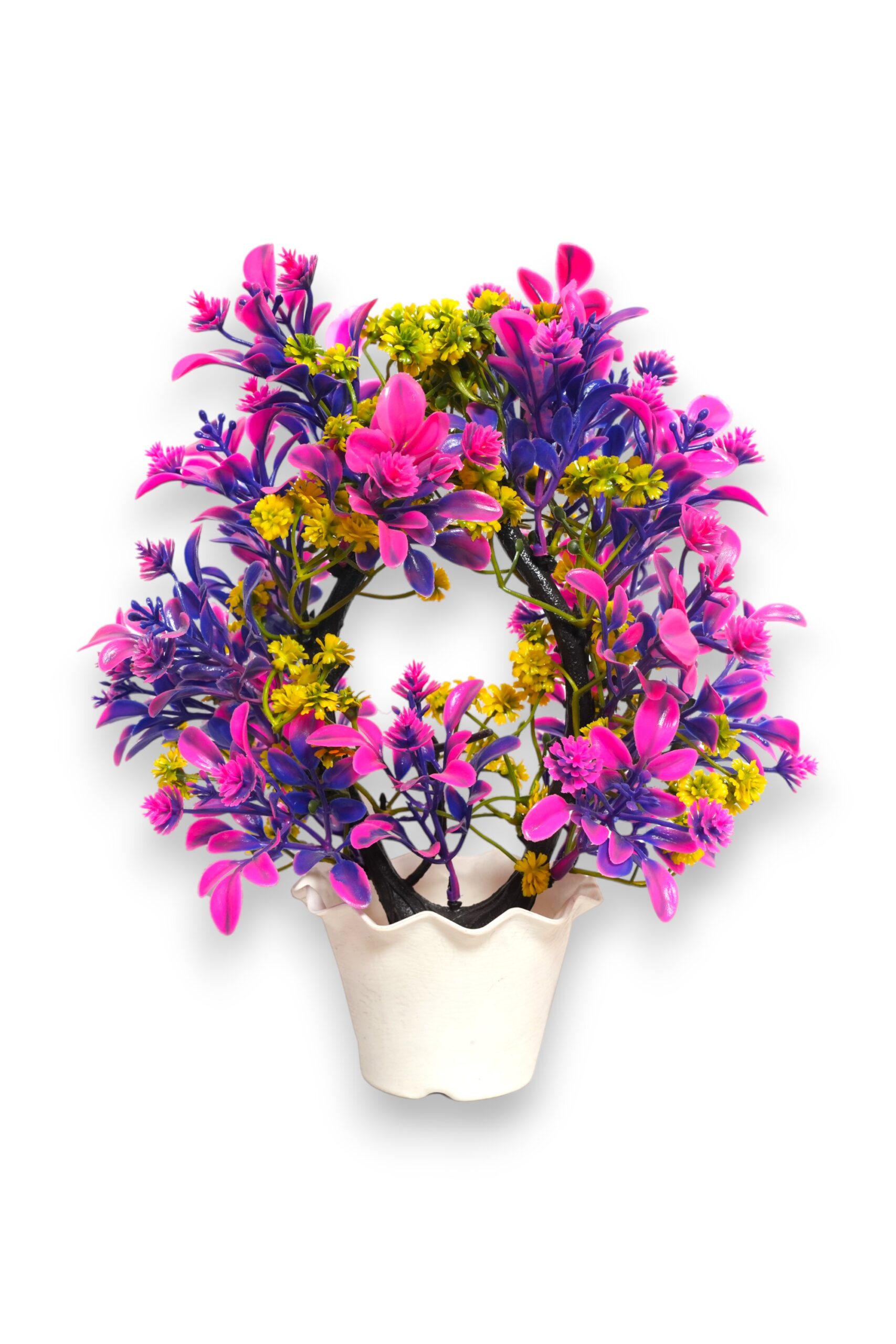 Artificial Multicolor Bonsai Plant with White Lotus Pot