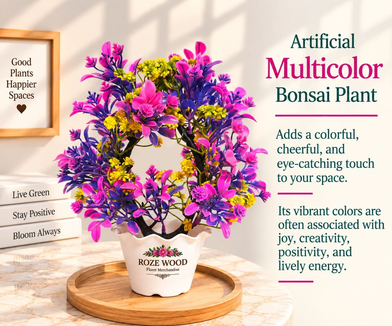 Artificial Multicolor Bonsai Plant with White Lotus Pot