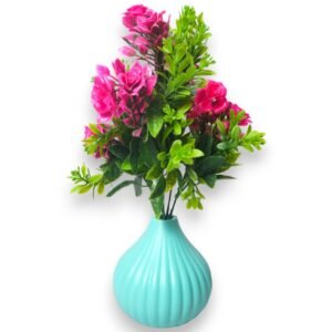Artificial Pink Rose Mini Plant with Blue Pot