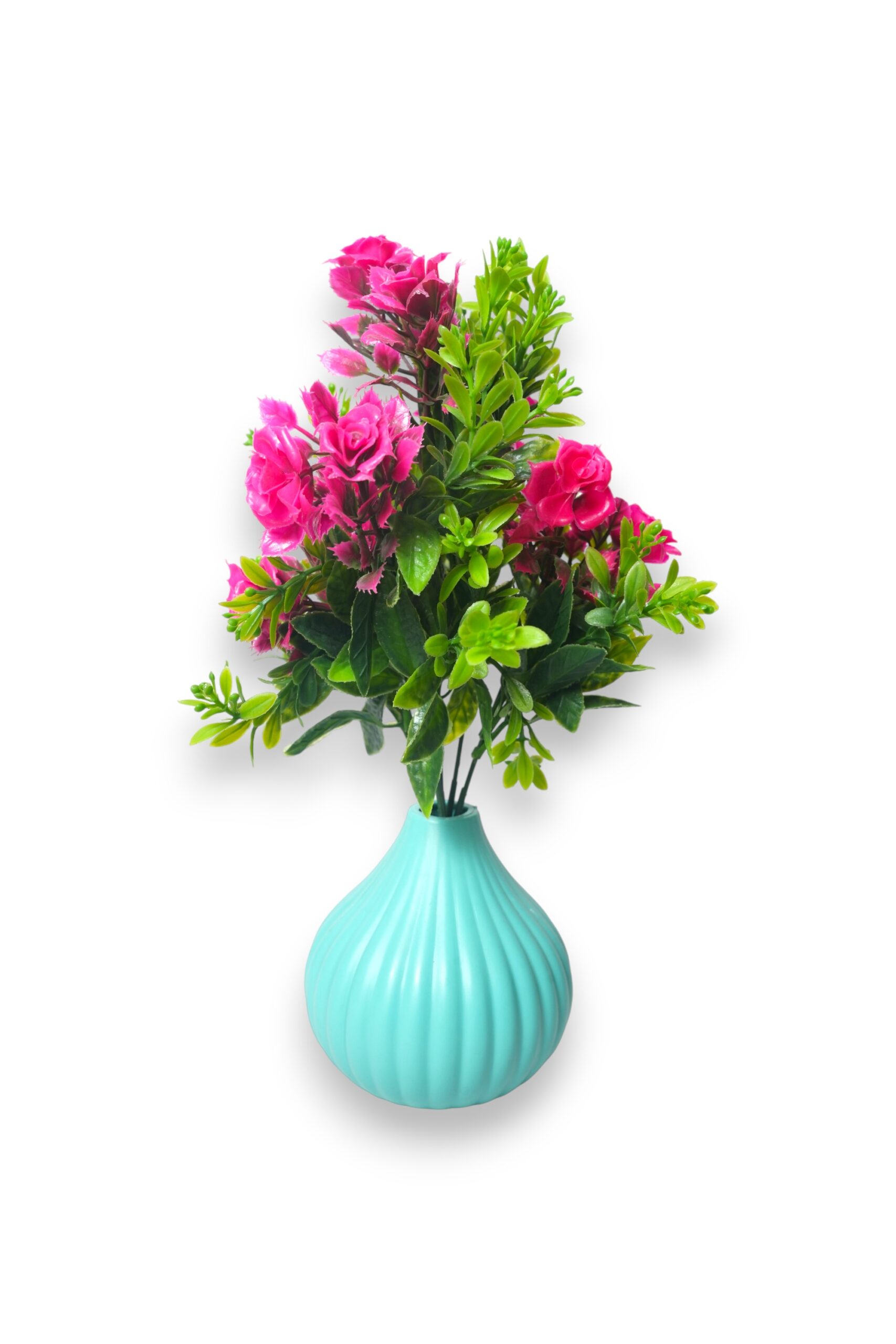 Artificial Pink Rose Mini Plant with Blue Pot