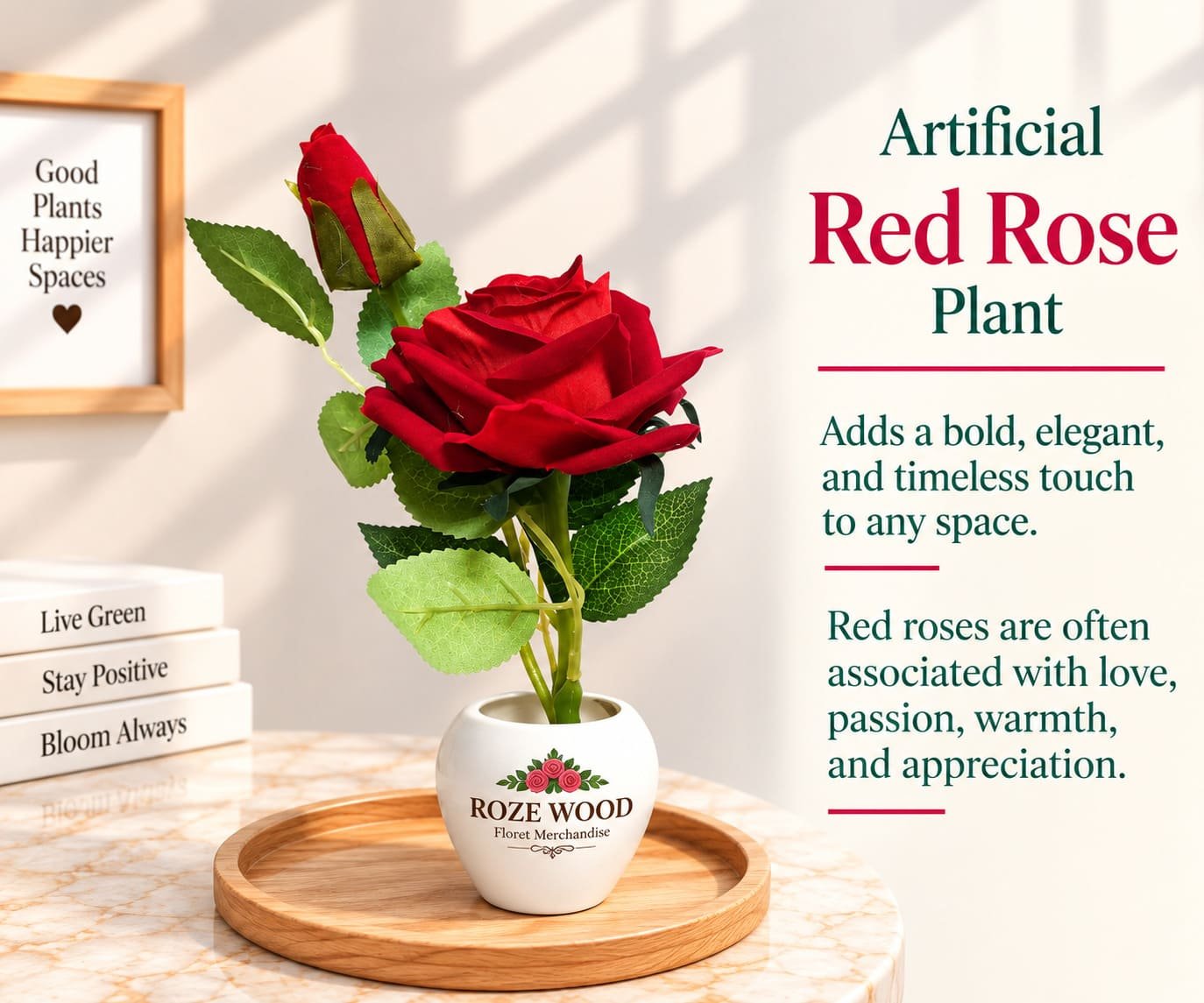 Artificial Red Rose Plant with White Pot