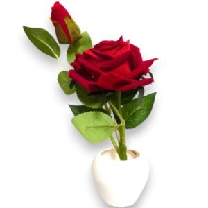 Artificial Red Rose Plant with White Pot