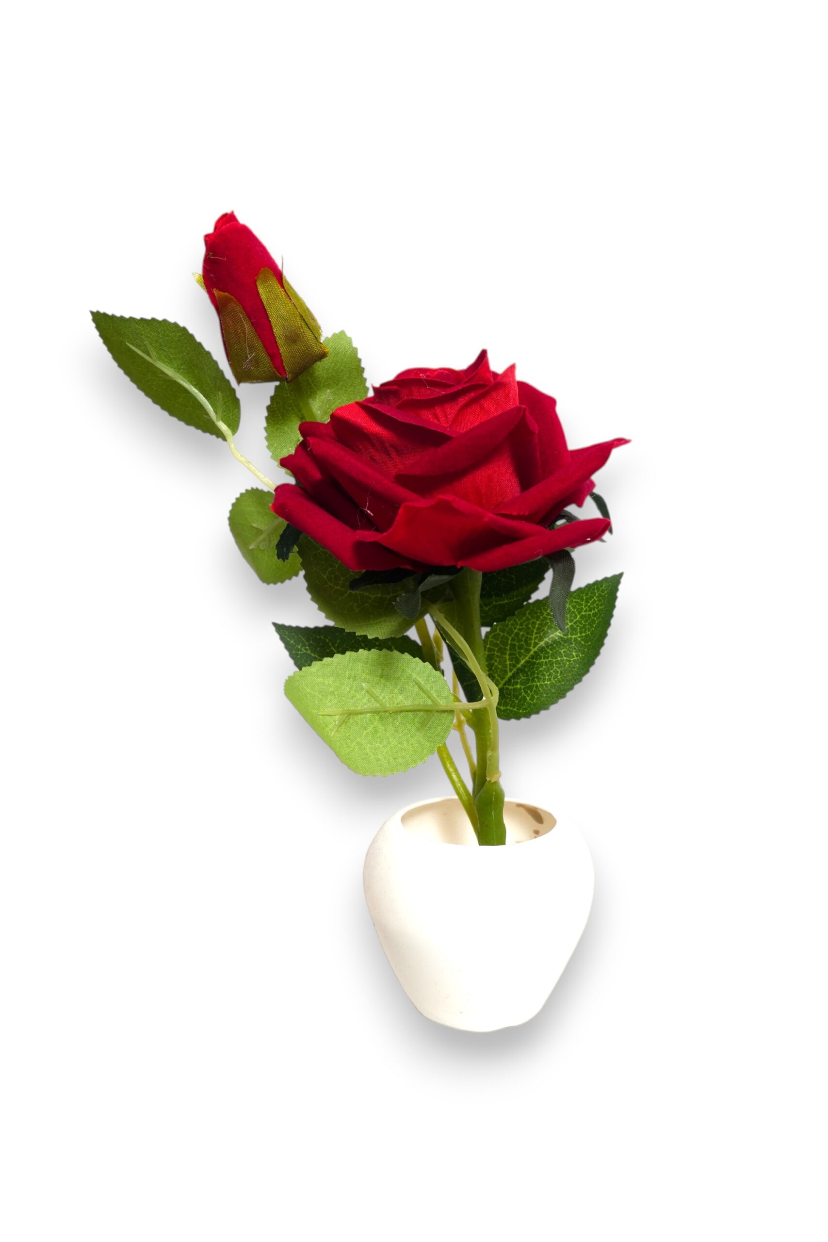 Artificial Red Rose Plant with White Pot
