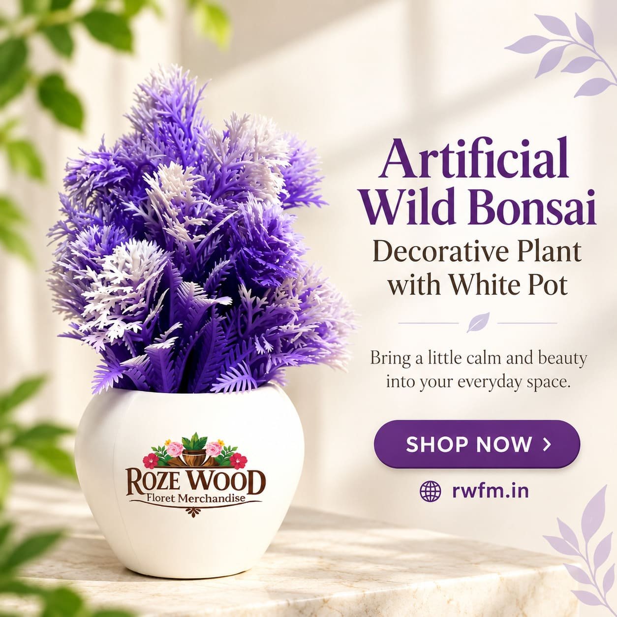 Artificial Wild Bonsai Decorative Plant with White Pot