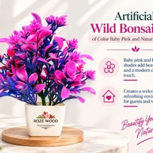 Artificial Wild Bonsai Plant of Color Baby Pink and Natural Blue Purple