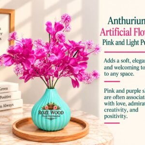 Anthurium Artificial Flower Pink and Light Purple with Sea Blue Pot