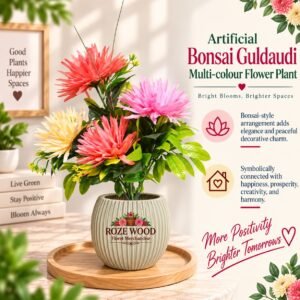 Artificial Bonsai Guldaudi multi-colour Flower Plant with Pot