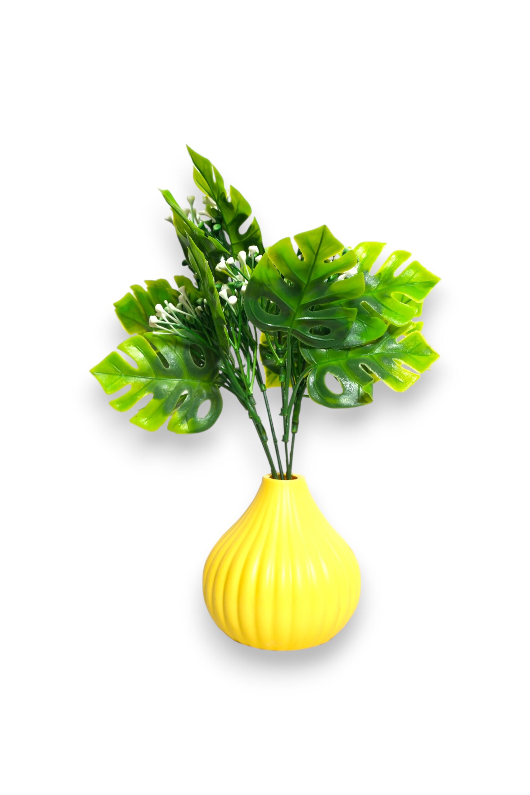 White Color baby bright Artificial Flower Plant with Yellow Pot