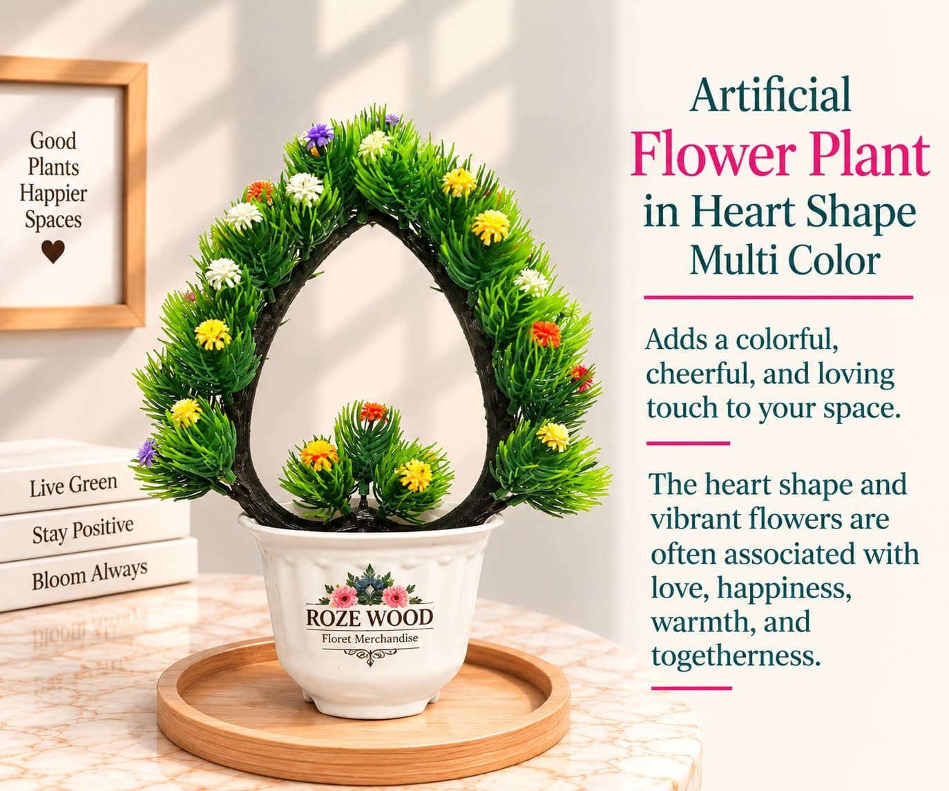 Artificial Flower Plant in Heart Shape Multi Color in Fancy Pot