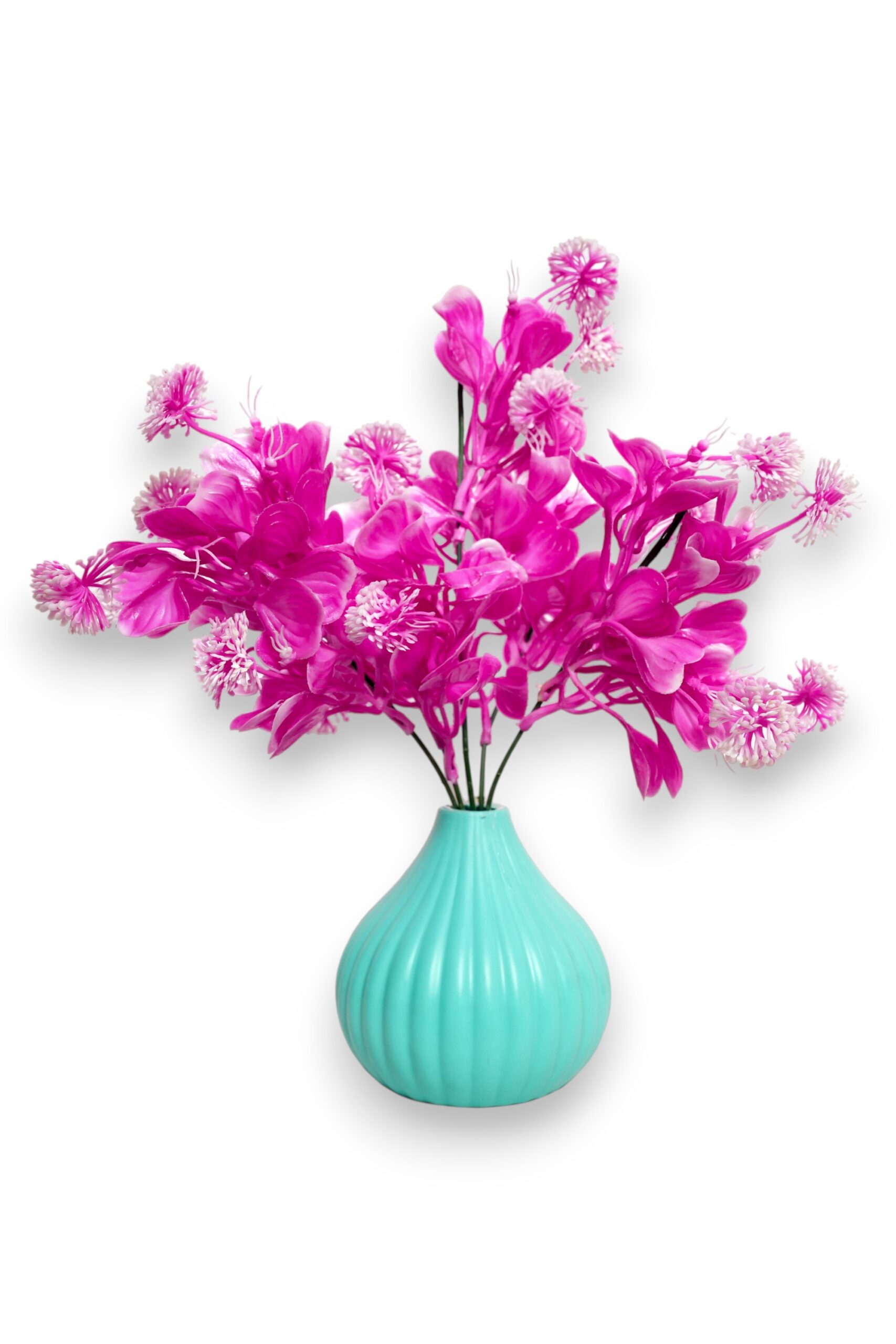 Anthurium Artificial Flower Pink and Light Purple with Sea Blue Pot