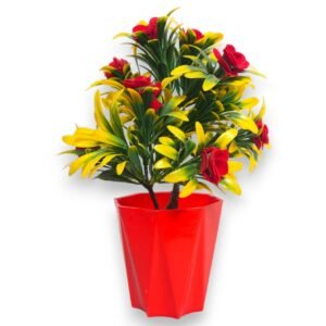 Artificial Red Rose Bonsai Plant with Red Pot