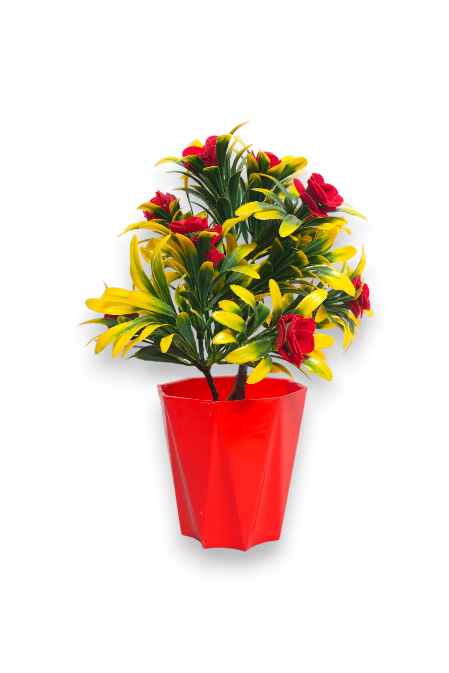 Artificial Red Rose Bonsai Plant with Red Pot