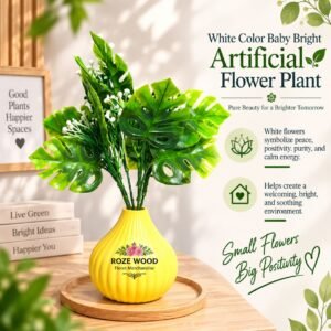 White Color baby bright Artificial Flower Plant with Yellow Pot