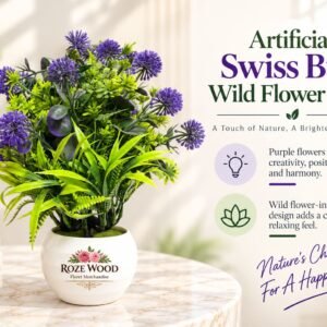 Artificial Swiss Buti Wild Flower Plant with Purple Flowers in Fancy White Pot