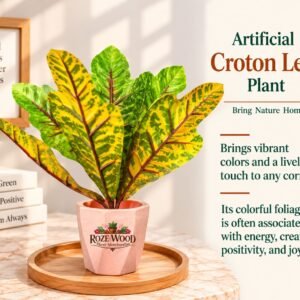 Artificial Croton Leaf Plant with Multicolour Leaves in Fancy Pink Pot