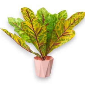 Artificial Croton Leaf Plant with Multicolour Leaves in Fancy Pink Pot
