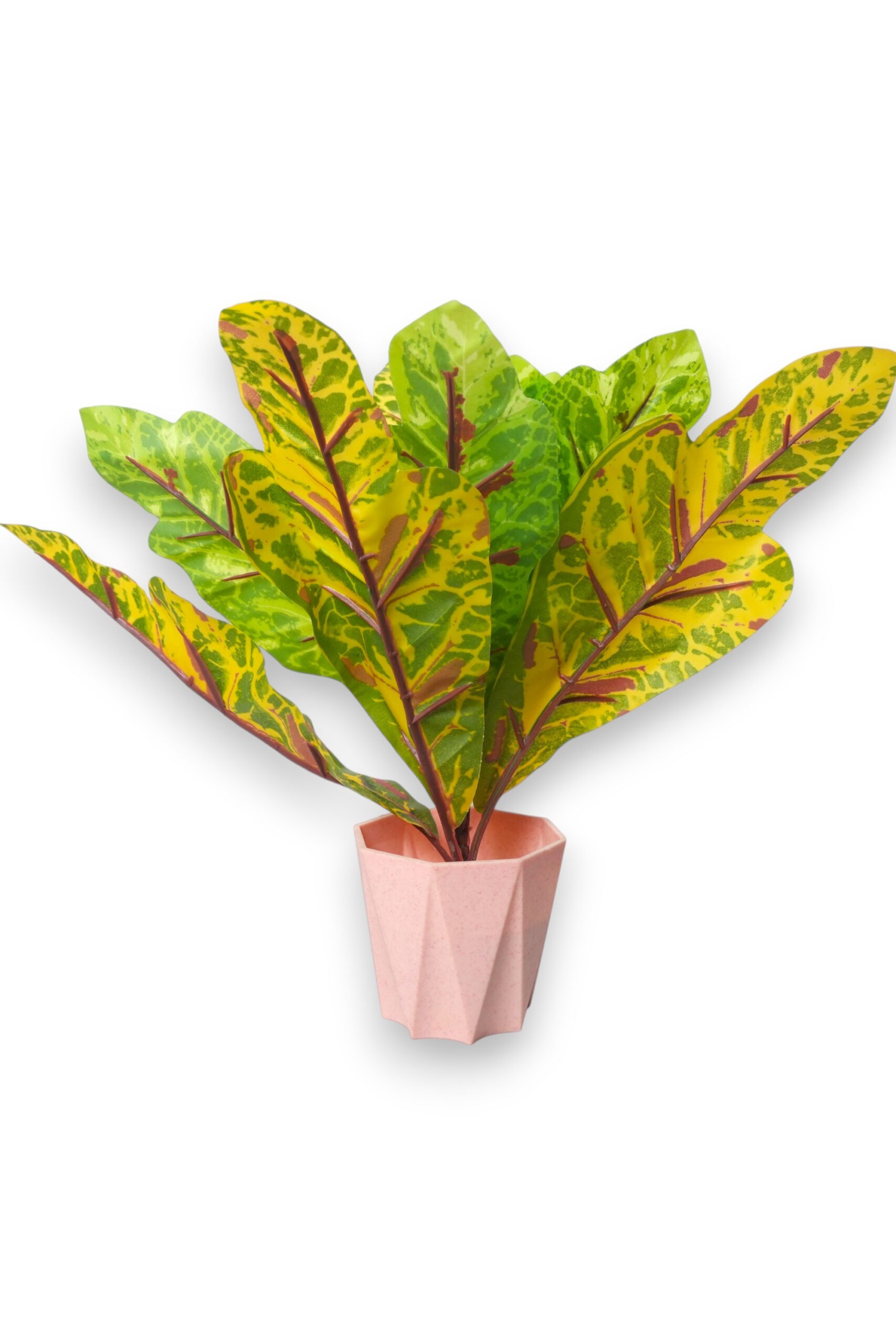Artificial Croton Leaf Plant with Multicolour Leaves in Fancy Pink Pot