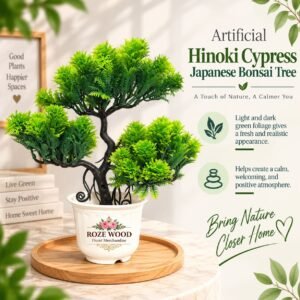 Artificial Hinoki Cypress Japanese Bonsai Tree in Fancy White Pot