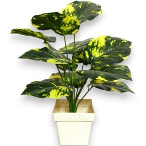 artificial money plant in white pot