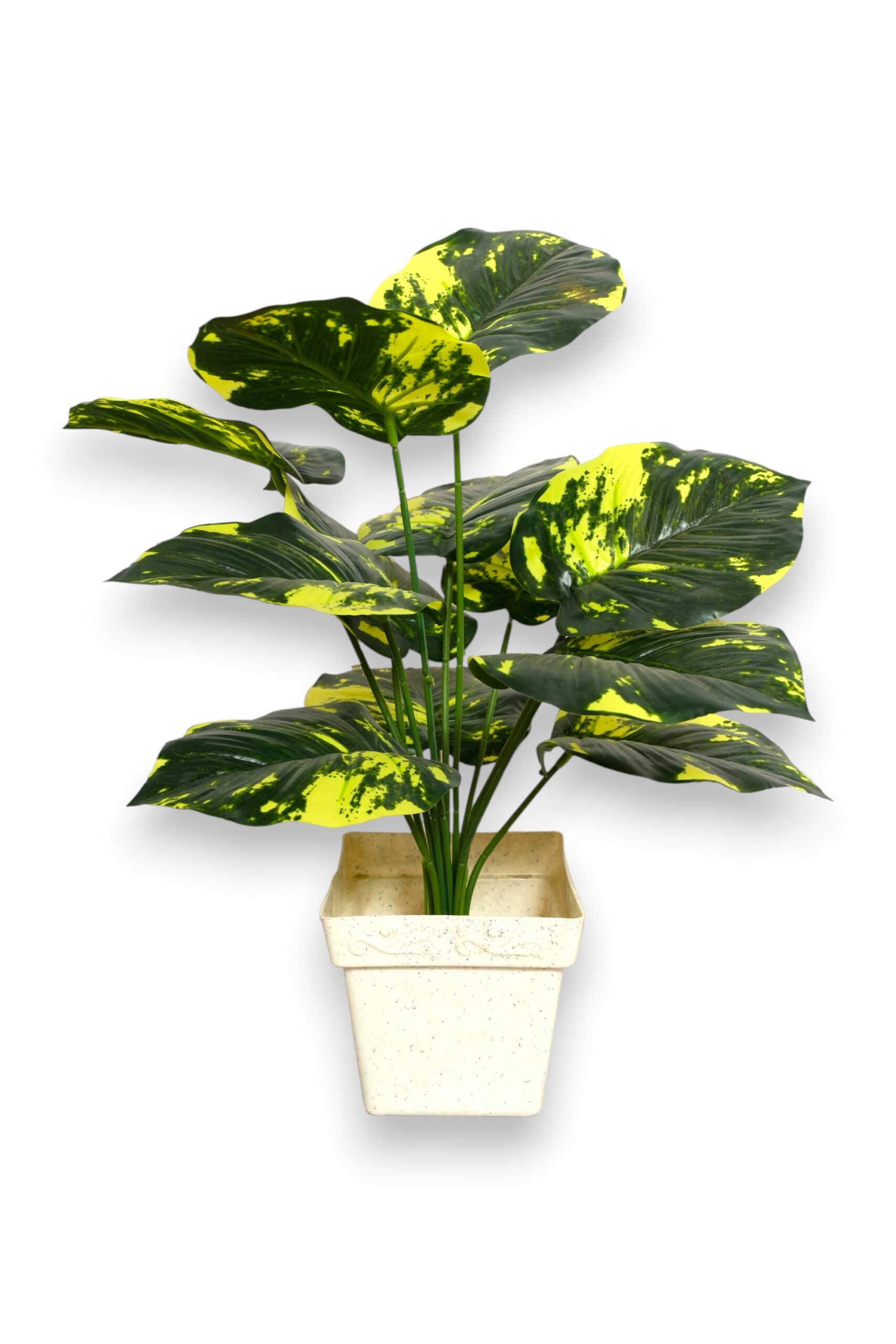 artificial money plant in white pot