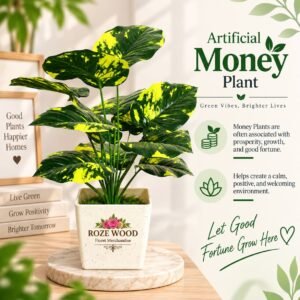 Artificial Money Plant with Large Leaves in Fancy Square White Pot