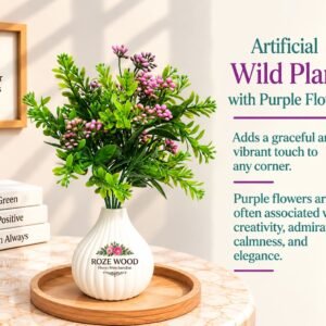 Artificial Wild Plant with Purple Flowers and Green Leaves in Decorative White Pot
