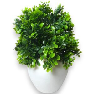 Artificial Ficus Ginseng Bonsai Plant with Shiny Green Leaves in Large White Pot