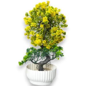 Artificial Bonsai Nikki Yellow Chinese Wild Plant in Designer White Pot