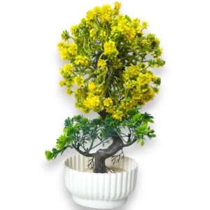 Artificial Bonsai Nikki Yellow Chinese Wild Plant in Designer White Pot
