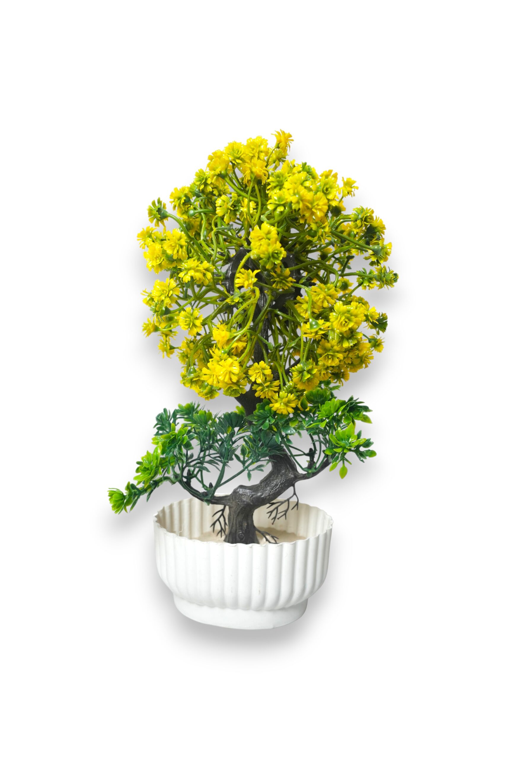 Artificial Bonsai Nikki Yellow Chinese Wild Plant in Designer White Pot