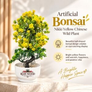 Artificial Bonsai Nikki Yellow Chinese Wild Plant in Designer White Pot