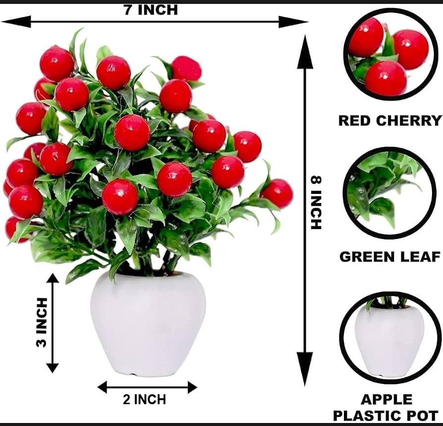 Artificial Red Cherry Plant with White Pot - Image 3