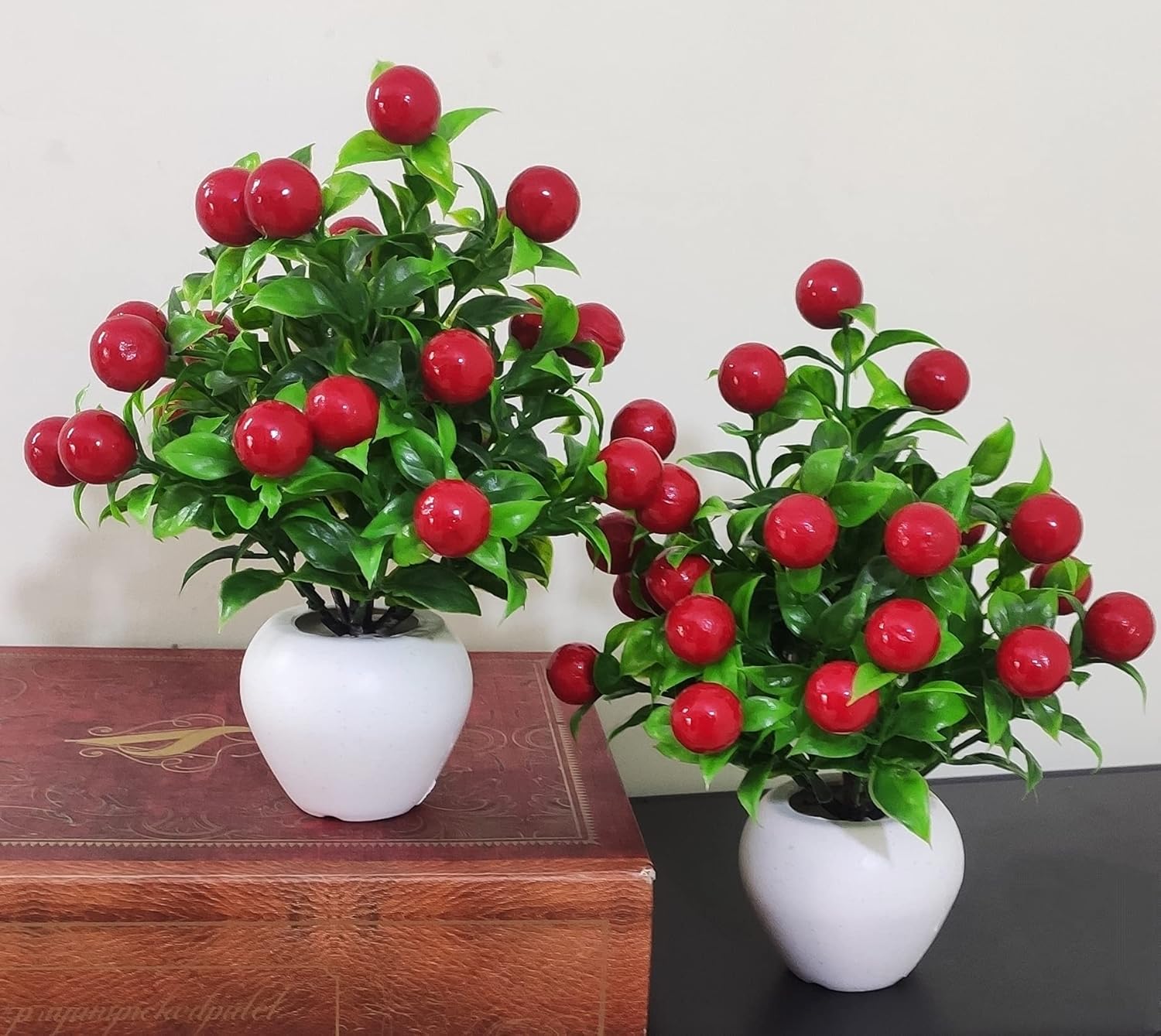 Artificial Red Cherry Plant with White Pot - Image 4