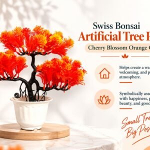 Swiss Bonsai Artificial Tree Plant Cherry Blossom Orange Color