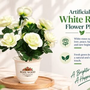 Artificial White Rose Flower Plant in Fancy White Pot