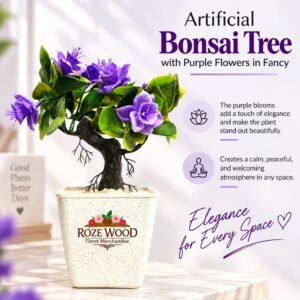 Artificial Bonsai Tree with Purple Flowers in Fancy White Pot