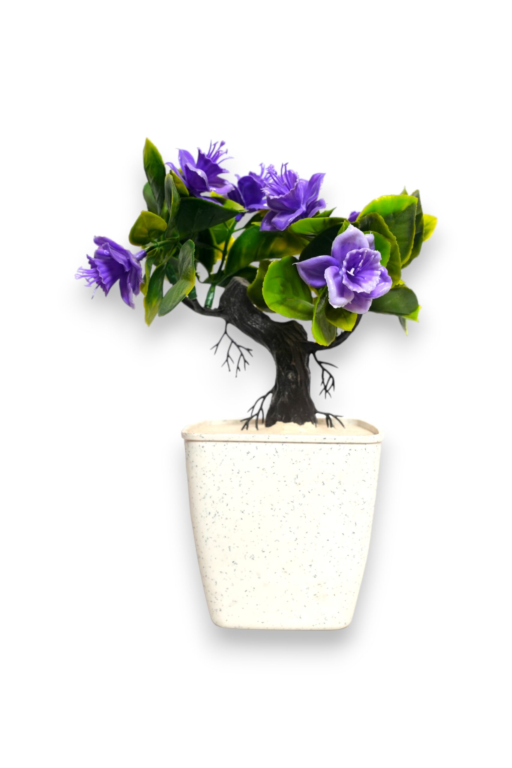 Artificial Bonsai Tree with Purple Flowers in Fancy White Pot