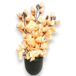 Artificial Peach Gladiolus Flower Plant in Semi-Gloss Black Pot