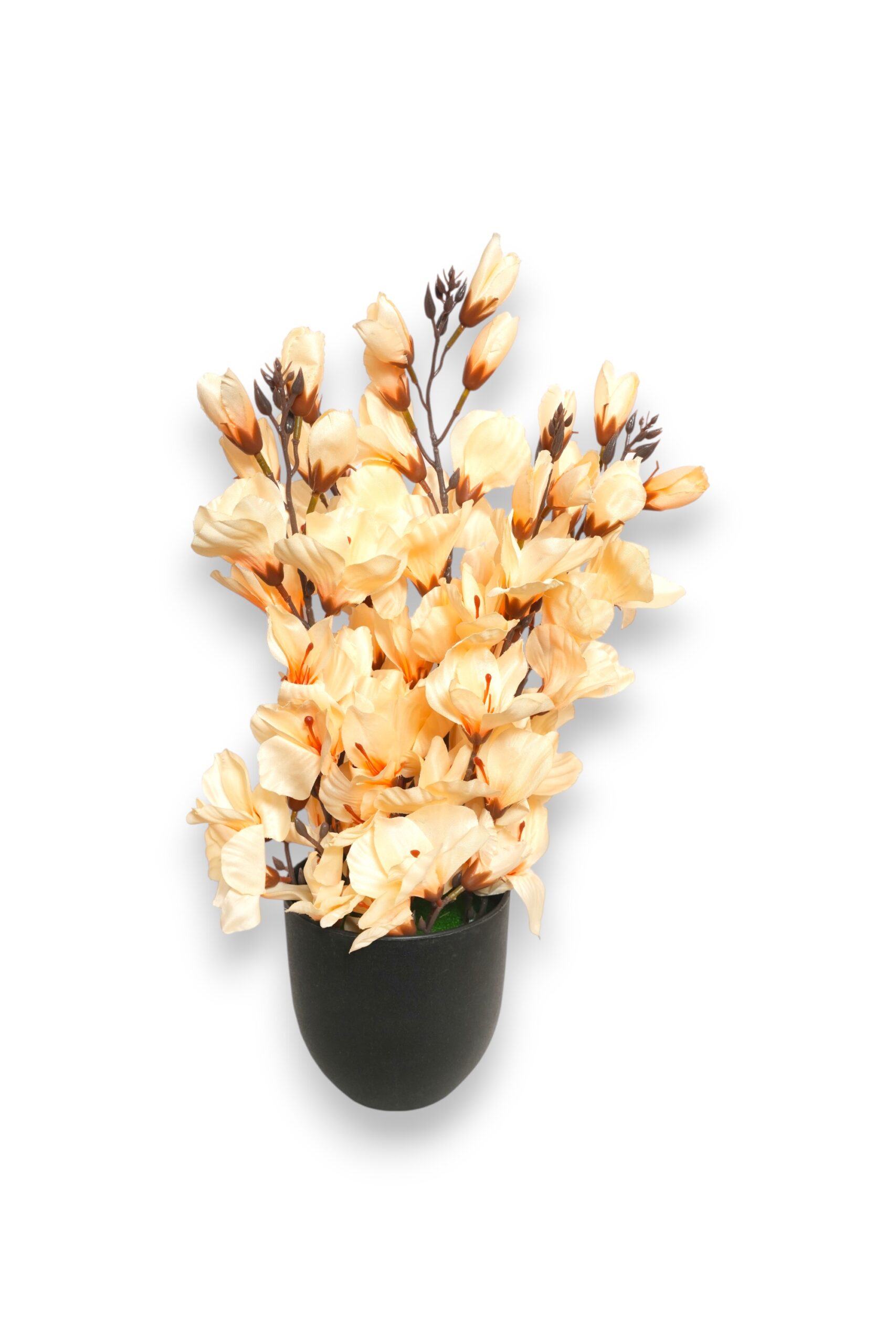 Artificial Peach Gladiolus Flower Plant with 6 Flower Stems in Semi-Gloss Black Pot