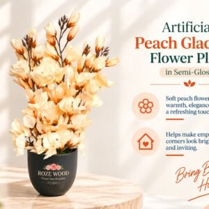 Artificial Peach Gladiolus Flower Plant in Semi-Gloss Black Pot