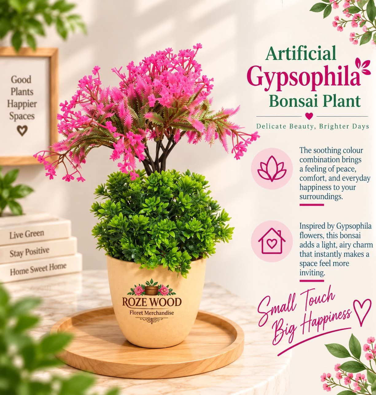 Artificial Gypsophila Bonsai Plant in Peach Gamla Pot