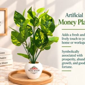 Artificial Money Plant with Green Leaves in Apple-Shaped White Pot