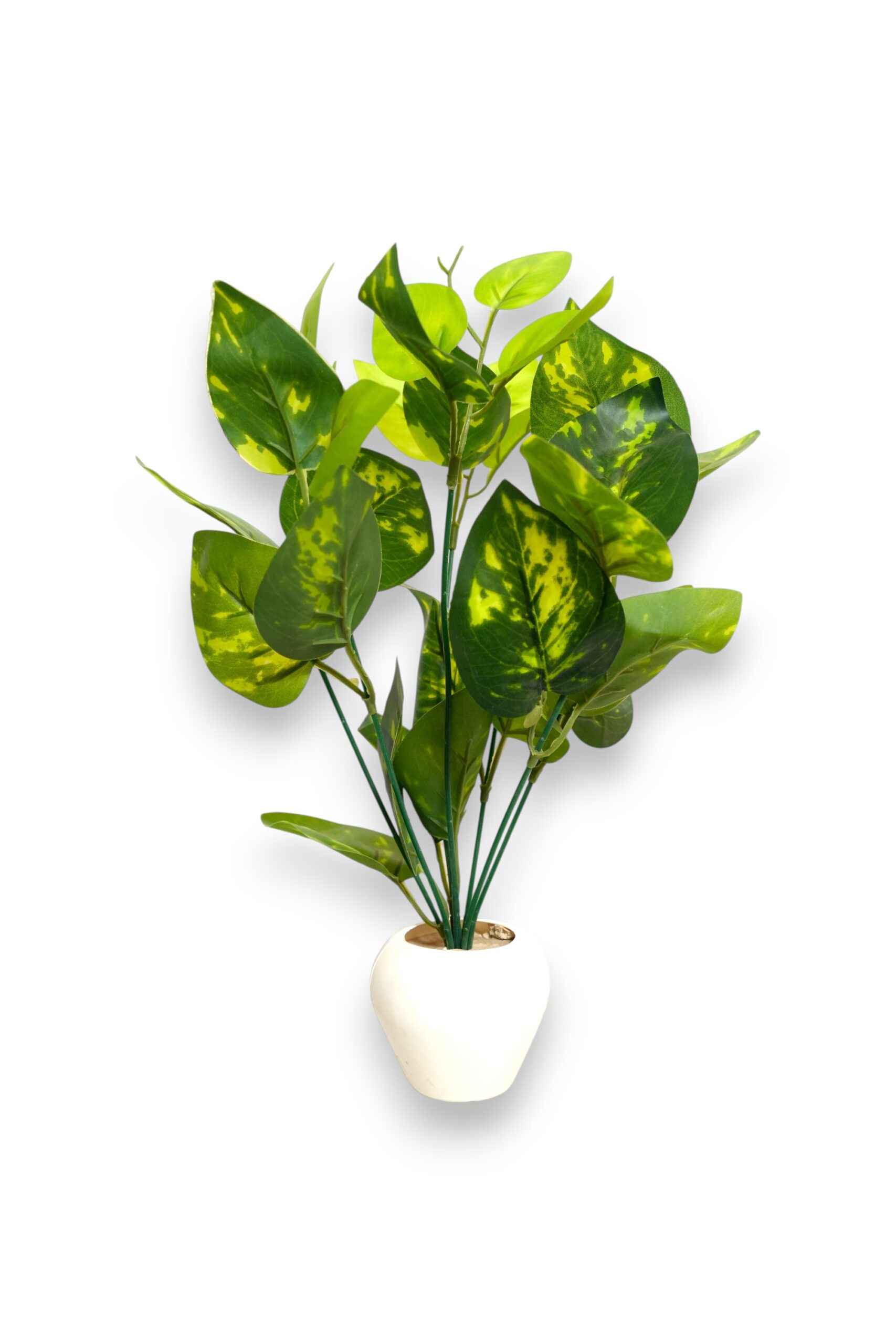 Artificial Money Plant with Green Leaves in Apple-Shaped White Pot
